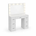 Toaletka z oświetleniem LED, biały MDF, lustro prostokątne