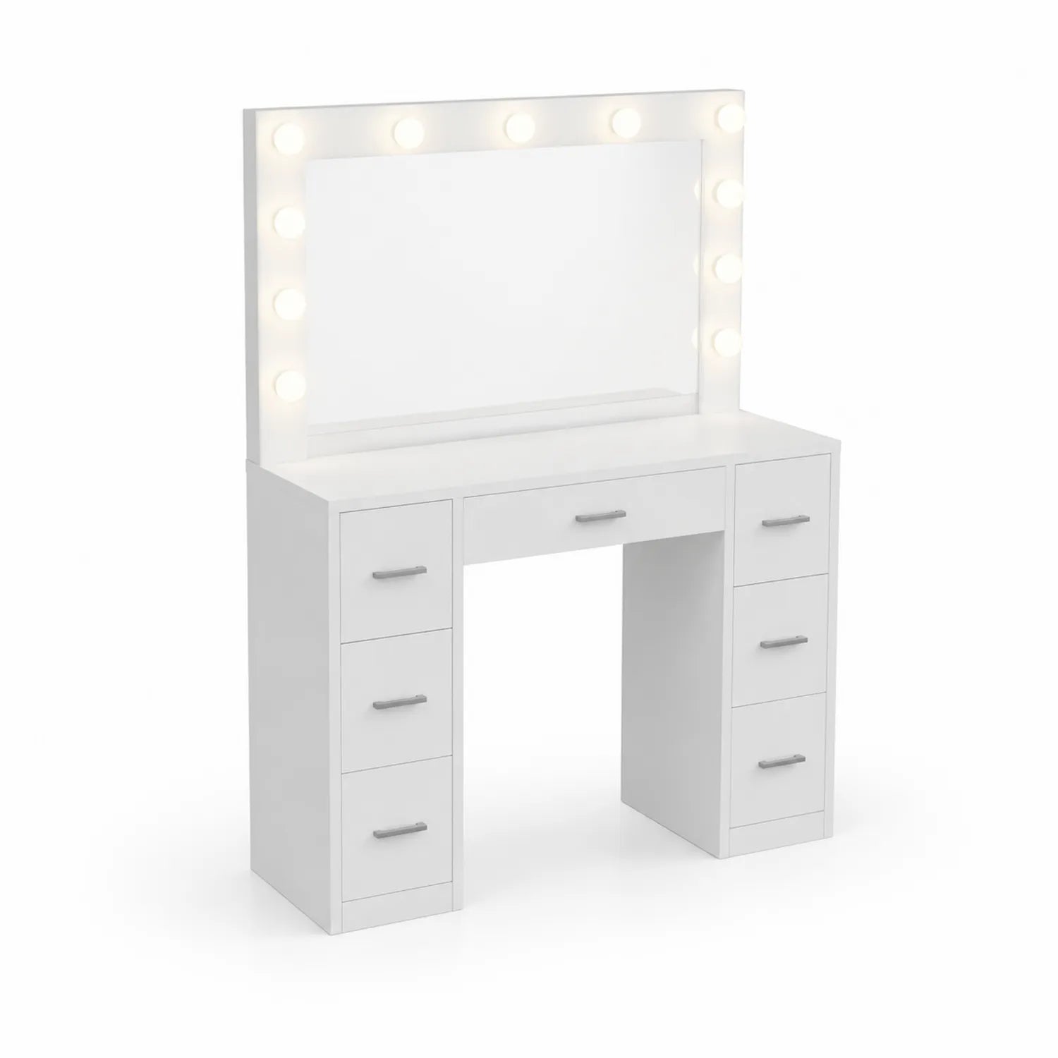Toaletka z oświetleniem LED, biały MDF, lustro prostokątne