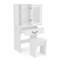 Toaletka z lustrem LED i taboretem, MDF, Szkło hartowane, 80x40x140 cm