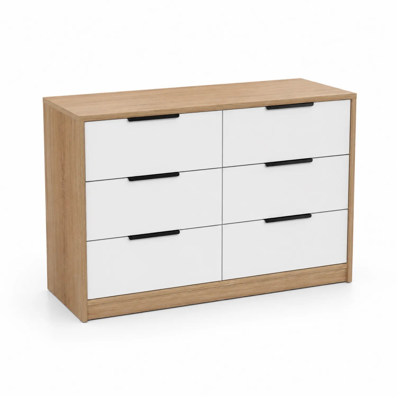 Komoda z 6 szufladami MDF i laminat biała i drewniana 120x40x80 cm