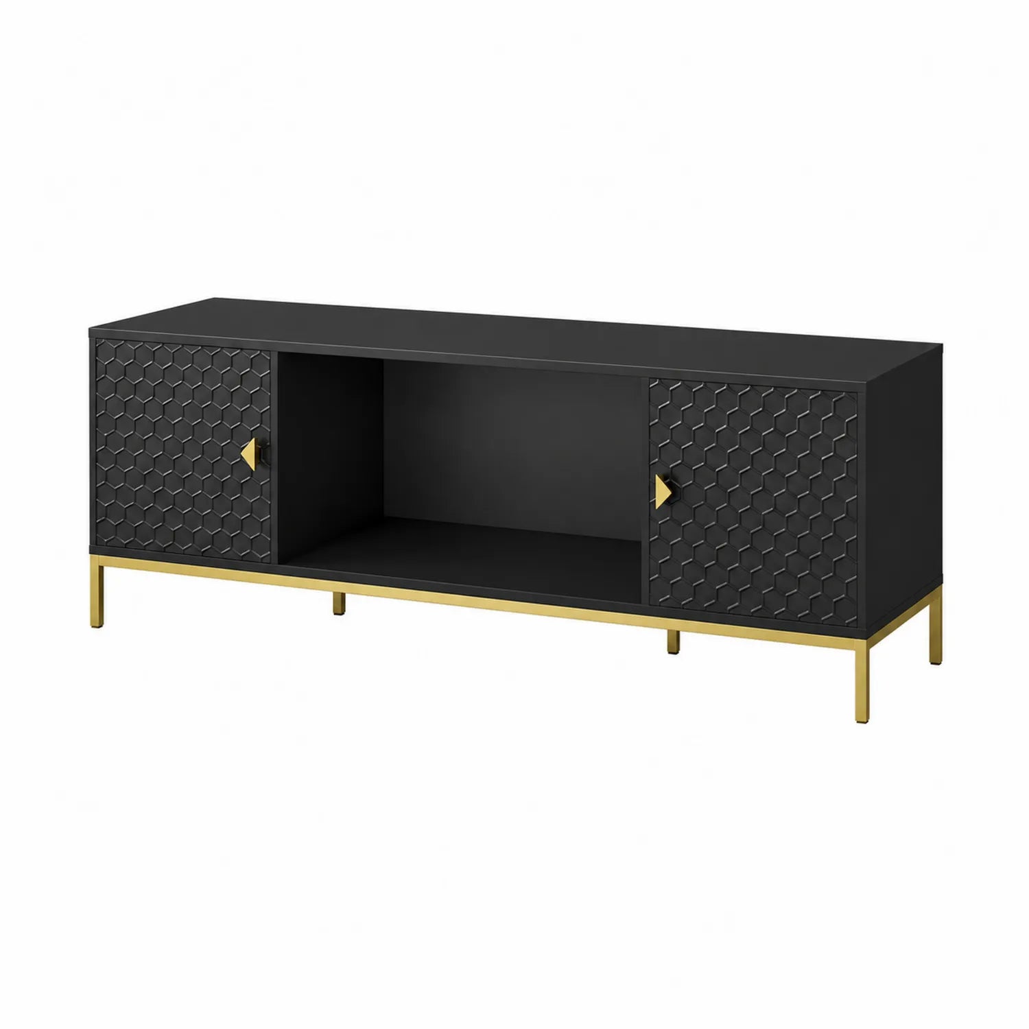 Szafka RTV czarna z metalowymi złotymi nogami, MDF, 120x40x45 cm