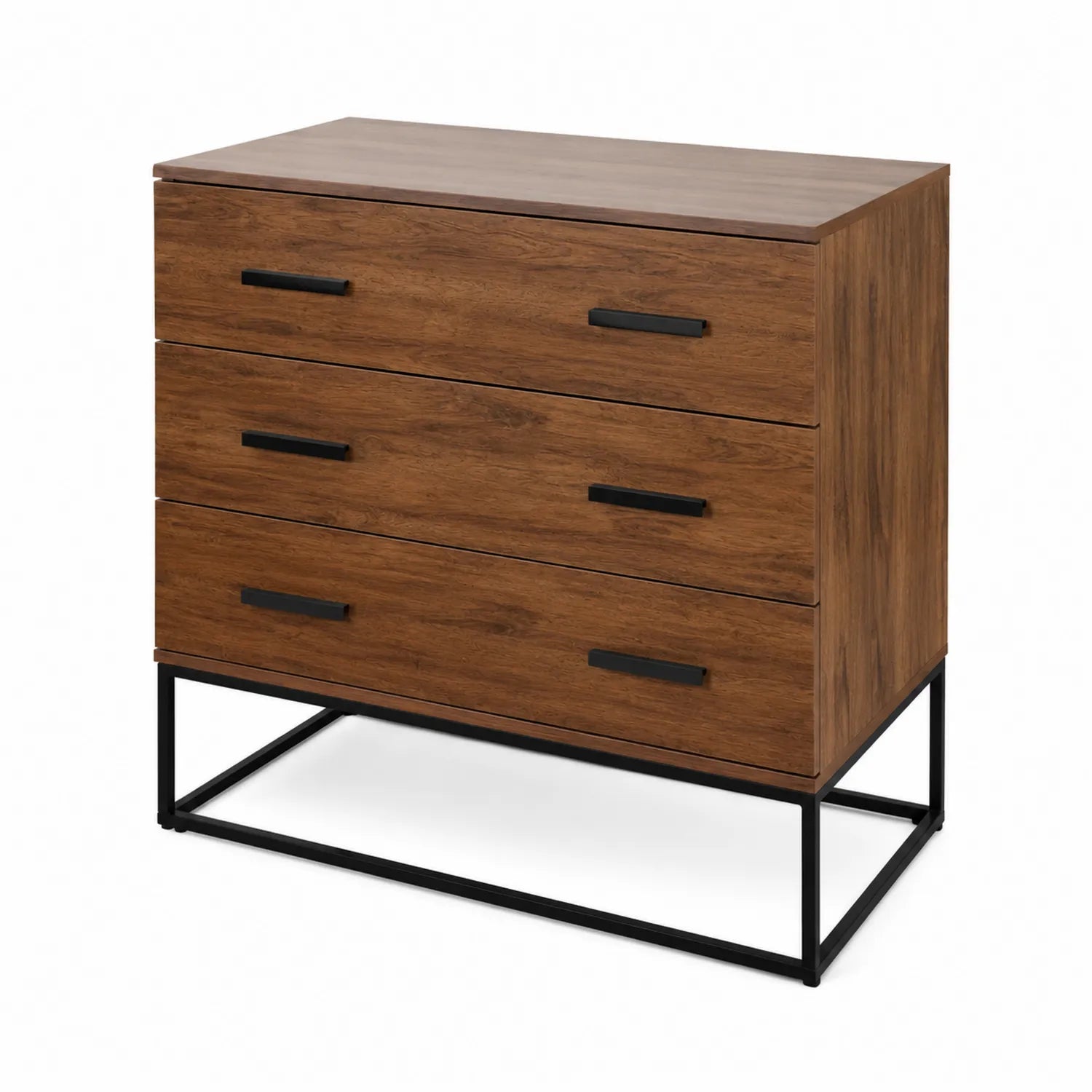 Komoda z trzema szufladami z płyty MDF i metalową podstawą brązowa 80x40x75 cm