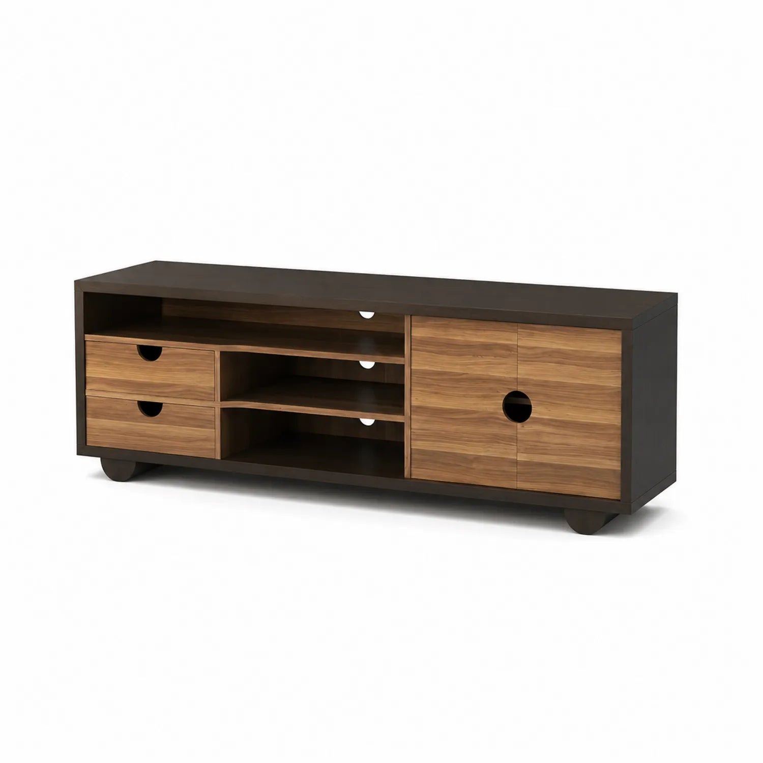 Szafka RTV z szufladami i półkami 150x45x50 cm z drewna i MDF, Brązowo-Czarna