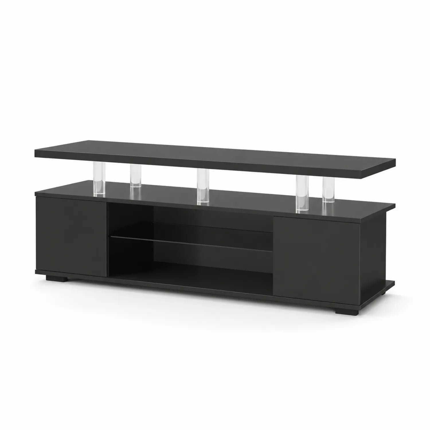 Szafka RTV z laminatu i szkła akrylowego, Czarna, 120x40x45 cm
