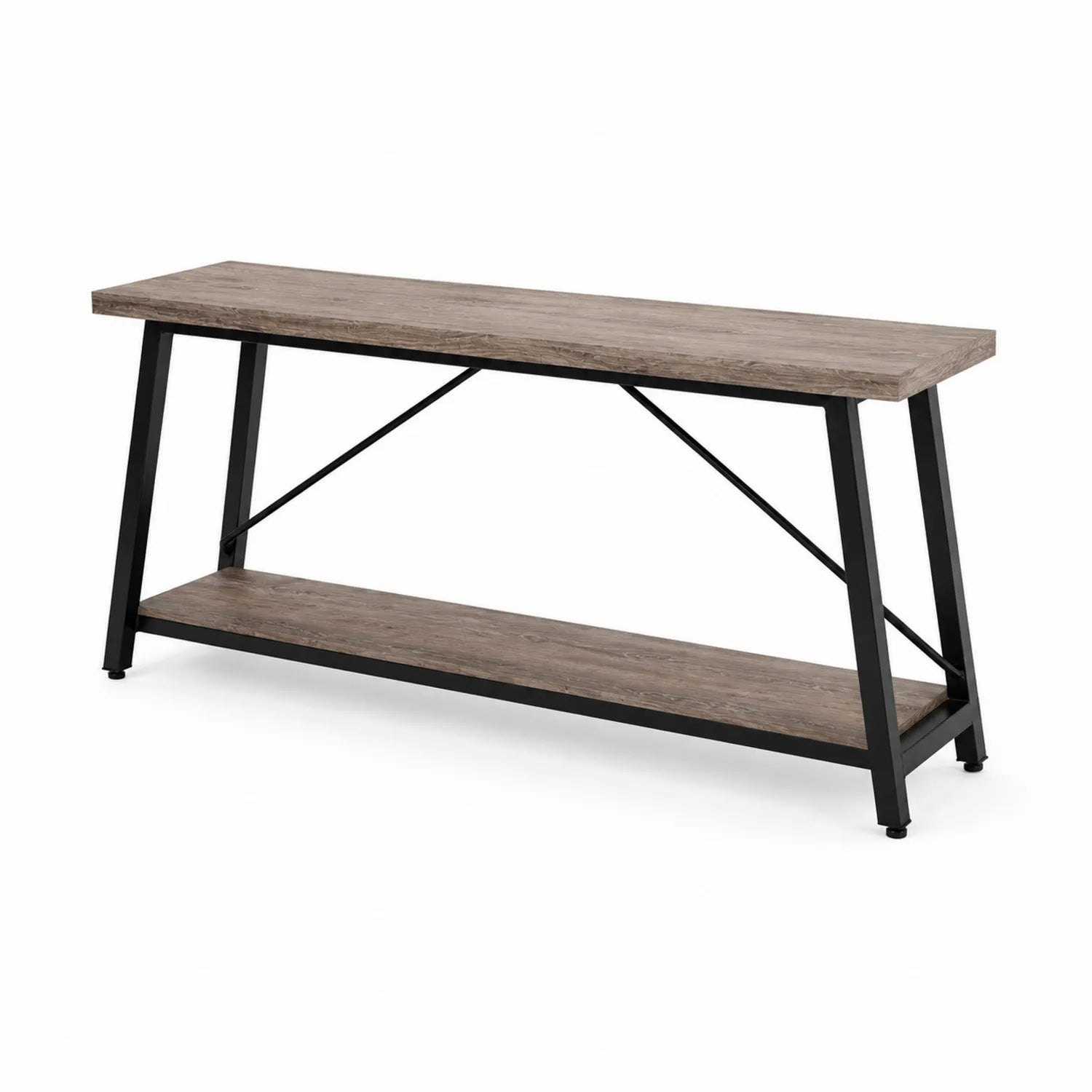 Stolik RTV z drewna dębowego i metalu 120x40x60 cm Brązowy